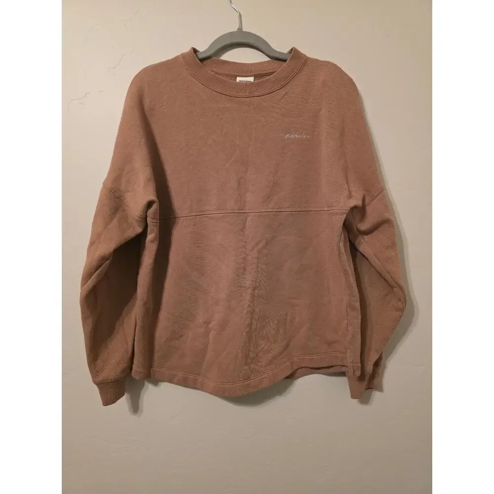 PINK Victoria’s Secret Brown Crewneck Sweatshirt Love Pink Graphic Cozy - Picture 1 of 7